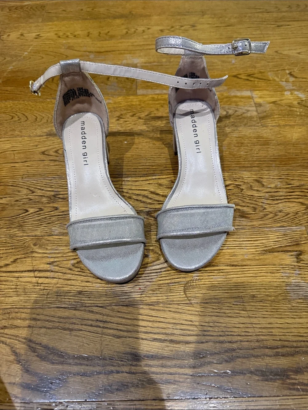 Madden Girl Metallic Silver Ankle Strap Sandals